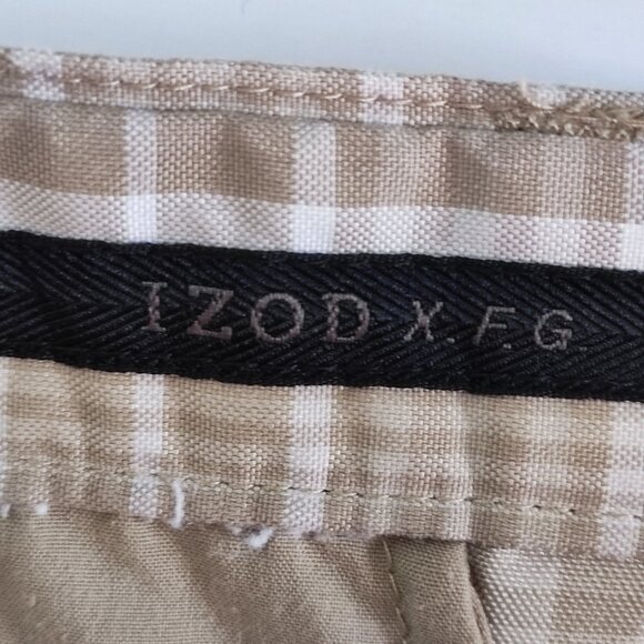 Izod X.F.G flat front Golf shorts light brown grey checkered men's size 36 - Picture 10 of 13